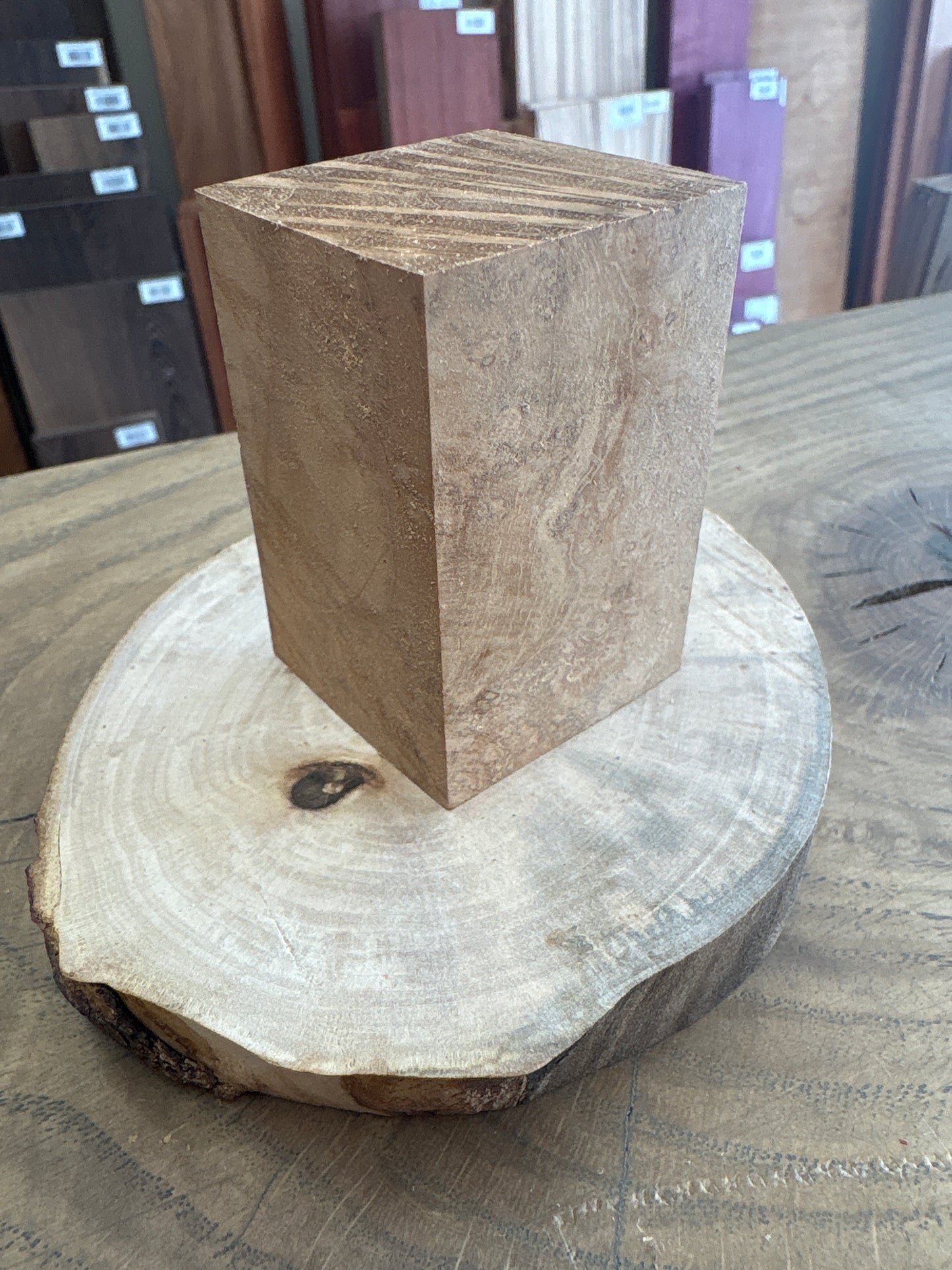 Teak Burl Bottle Stopper Blank — Approx. 63 × 40 × 40mm